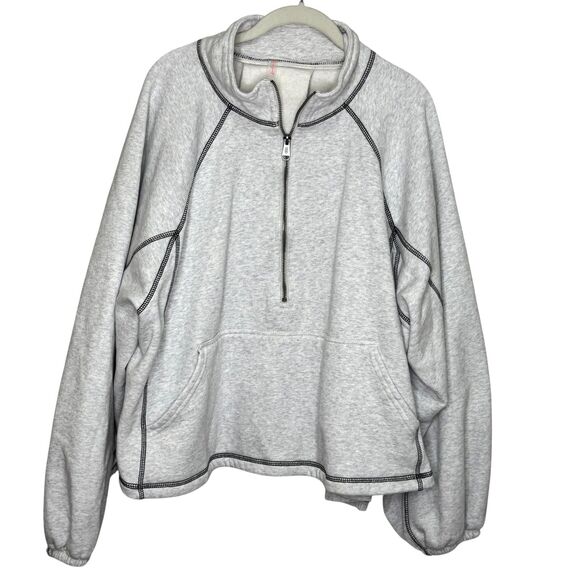 FP Movement Free People Half Court Sweatshirt Large Gray Half Zip Contrast - Picture 1 of 9